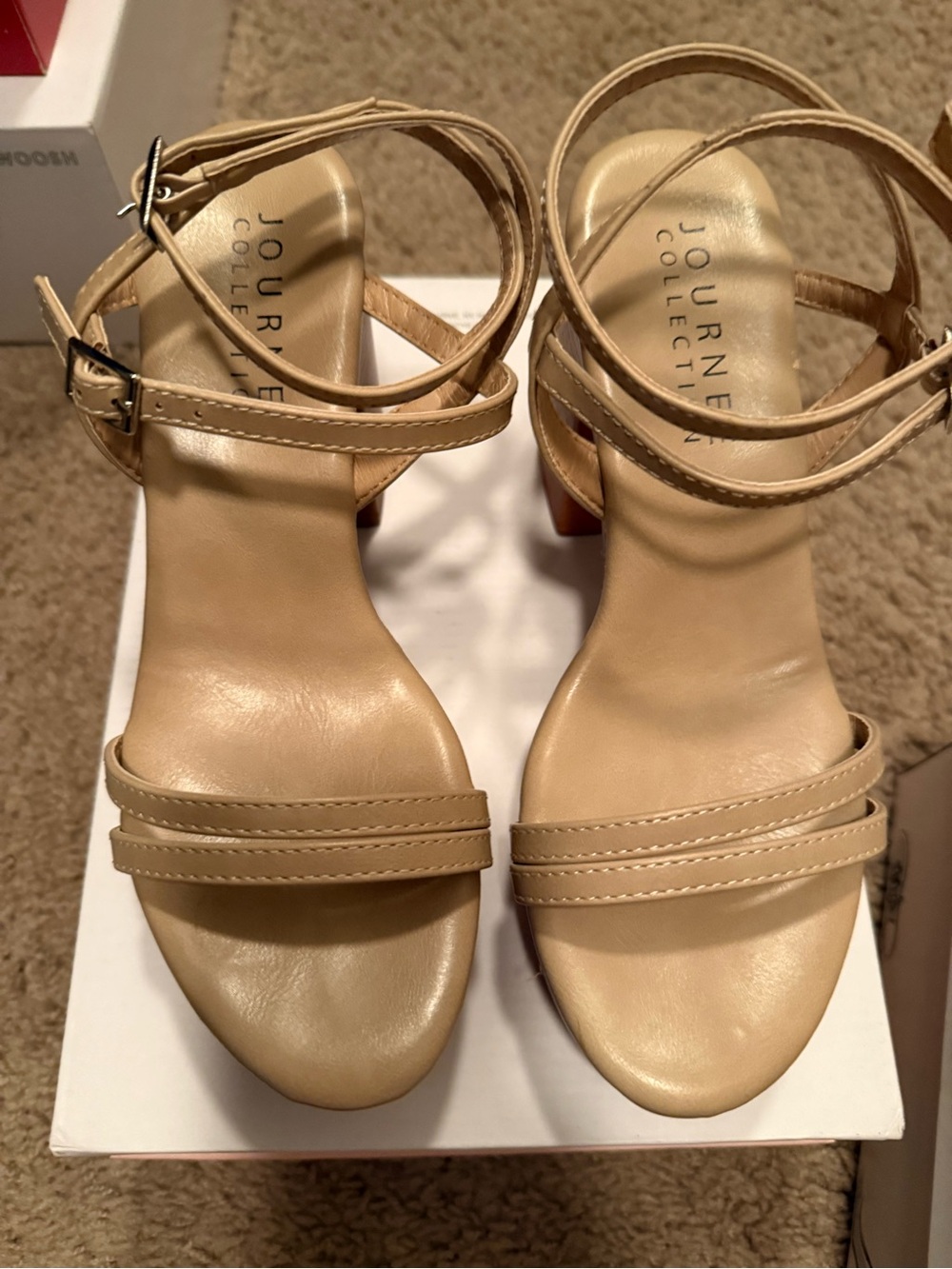 Journee Collection Beige Strappy Block Heel Sandals